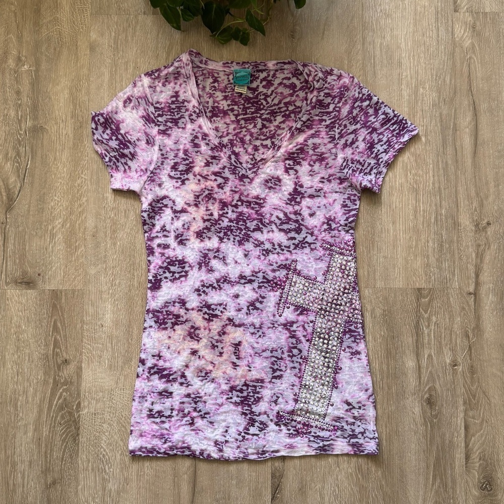 Vintage y2k Purple Burnout Too Bling Cross Goth Fairy